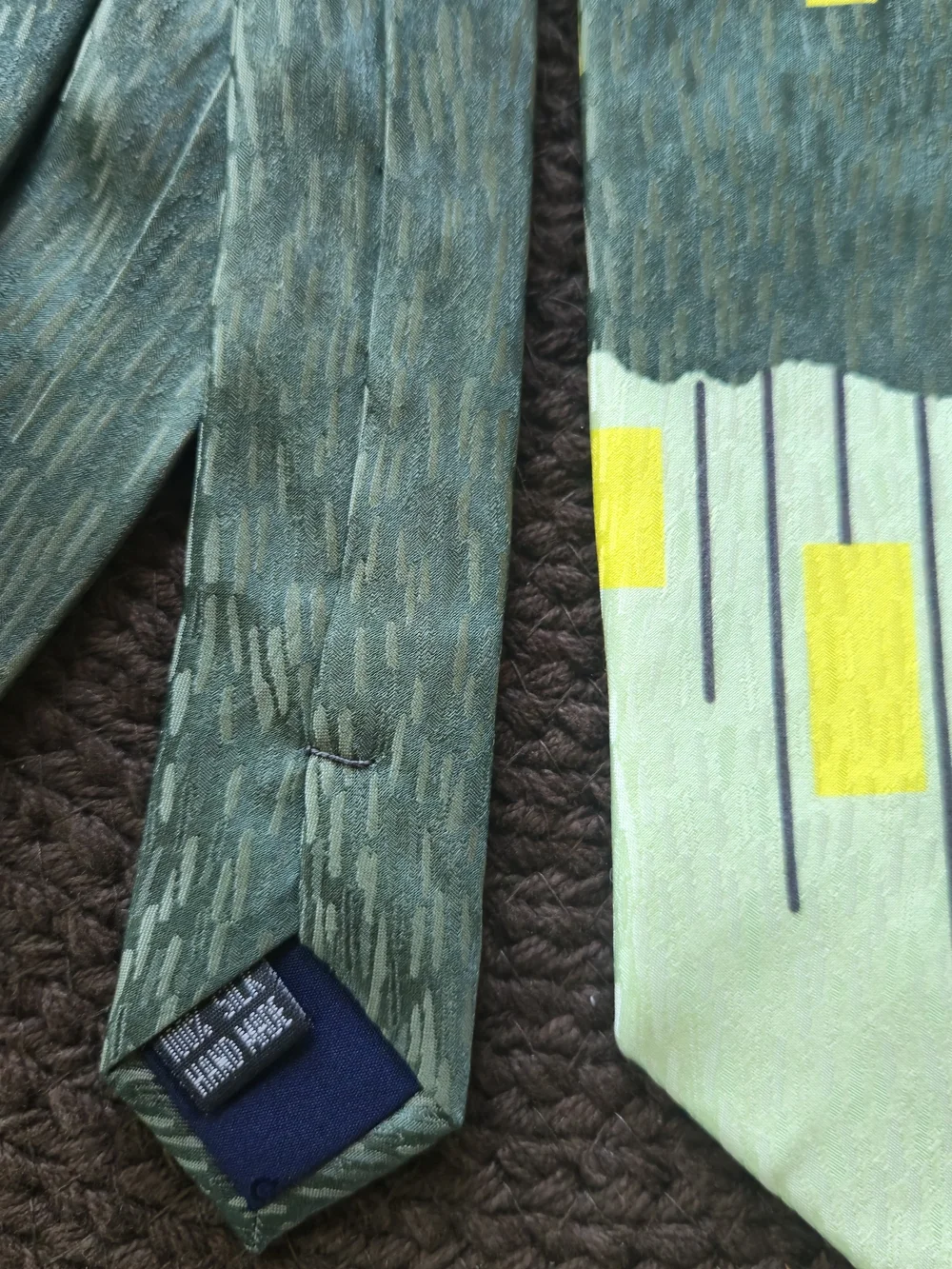 Italian Design By Tal's Vintage Geometric Green & Yellow Silk Tie